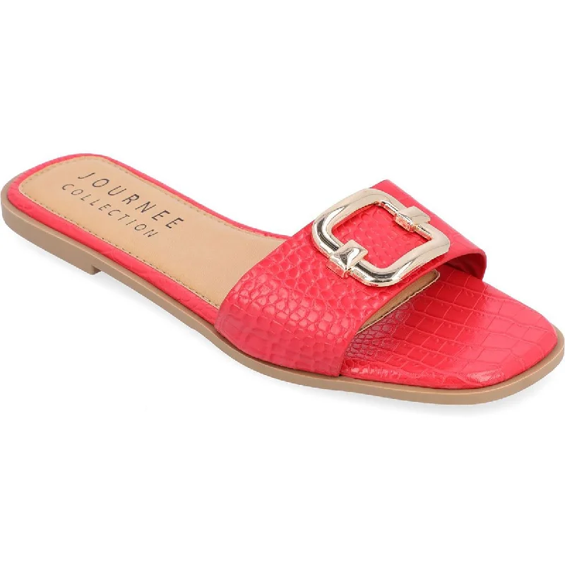 Waterproof sandals for oceanfront nights-Journee Collection Womens Faux Leather Slide Sandals