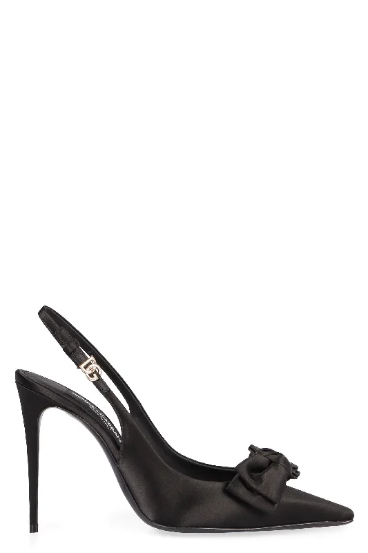 High heels with shiny leather -DOLCE & GABBANA Elegant Satin Slingback Pumps with Bow – Women’s Size 8