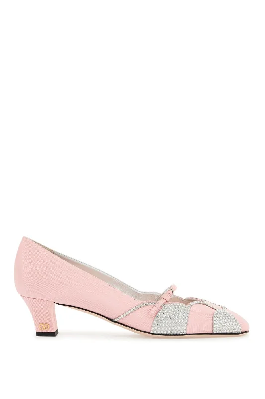 High heels for outdoor parties -VALENTINO GARAVANI Satin Pumps with Rhinestones - Medium Heel