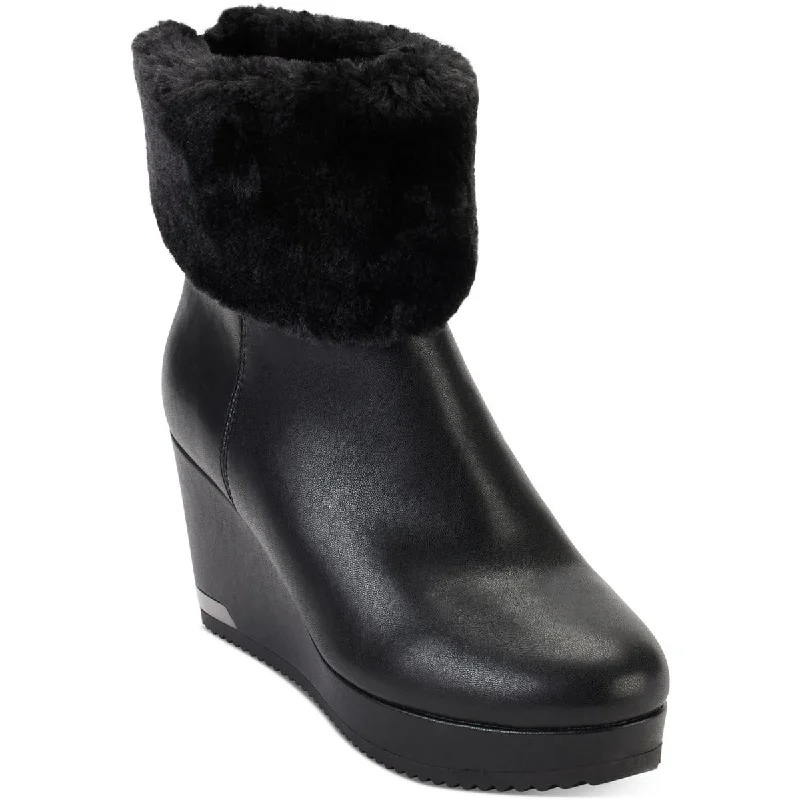 Boots with soft glow details -DKNY Womens Nadra Faux Leather Faux Fur Wedge Boots