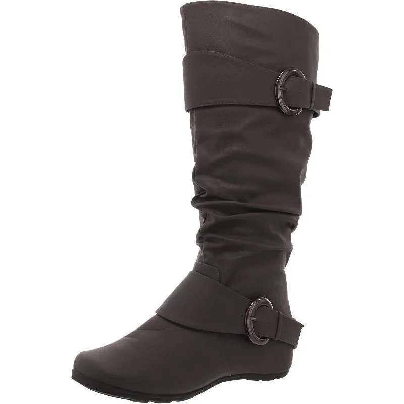 Boots for dusk woodland walks -Journee Collection Womens Faux eather Buckle Knee-High Boots