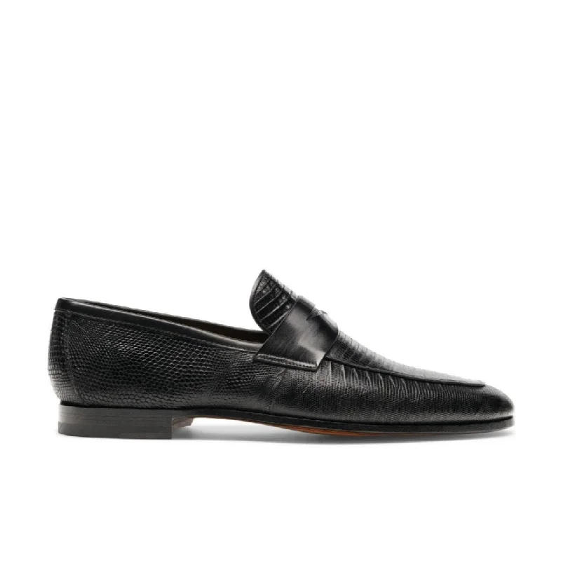 Cheap loafers for simple comfort-Magnanni Vicente 23257 Men's Shoes Black Exotic Genuine Lizard Skin Classic Penny Loafers (MAGS1102)