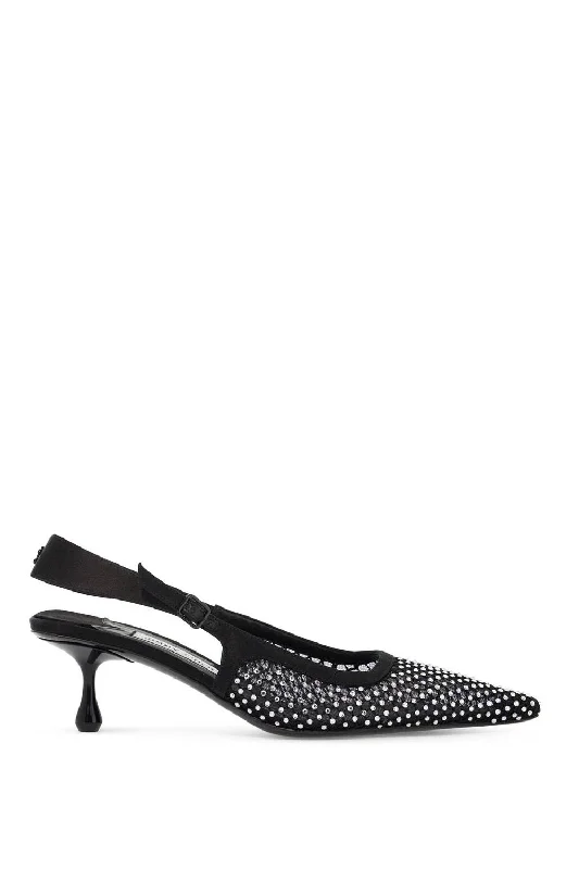 Luxury high heels with logo charm -JIMMY CHOO Elegant Mesh and Satin Slingback Pumps - 50