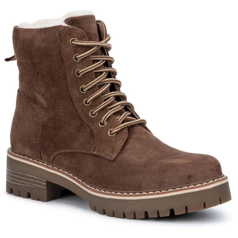 Boots for fall hiking trails -Olivia Miller Womens Omra Faux Suede Ankle Combat & Lace-Up Boots