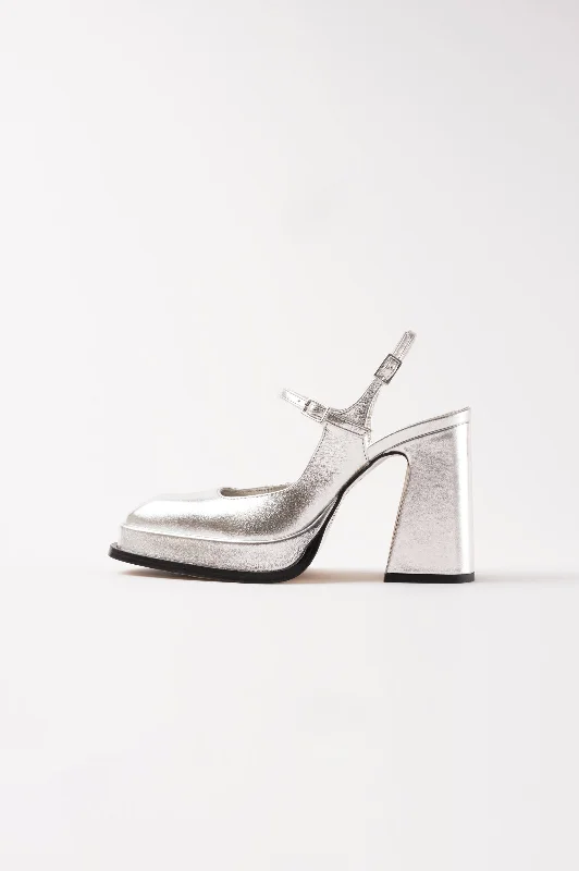 High heels for outdoor fun -CLAUDIA - Silver Leather Platform Pumps