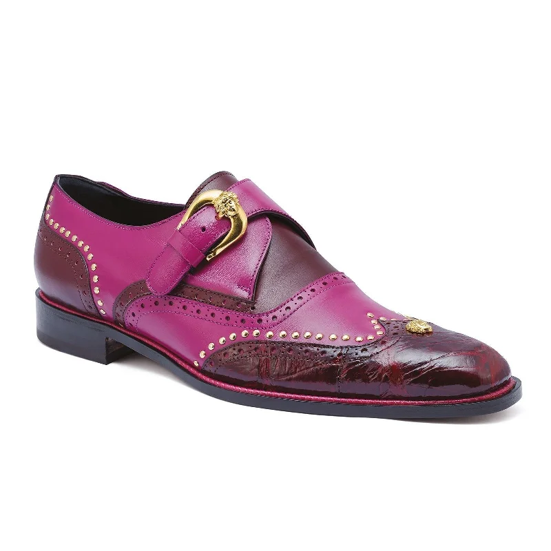 Comfortable loafers for hot comfort-Mauri Godfather 3051 Men's Shoes Ruby Red & Fucsia Exotic Alligator / Calf-Skin Leather Monk-Strap Loafers (MA5252)