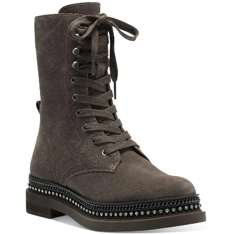 Boots for women with foot strain -Vince Camuto Womens Branda Rhinestone Embellished Combat & Lace-up Boots