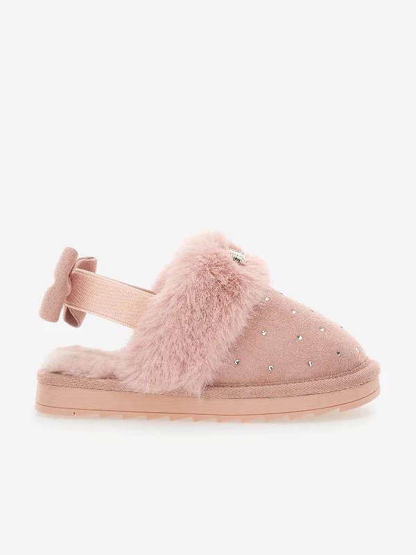 Clearance slippers for big deals -Monnalisa Girls Suede Slippers With Rhinestones in Pink