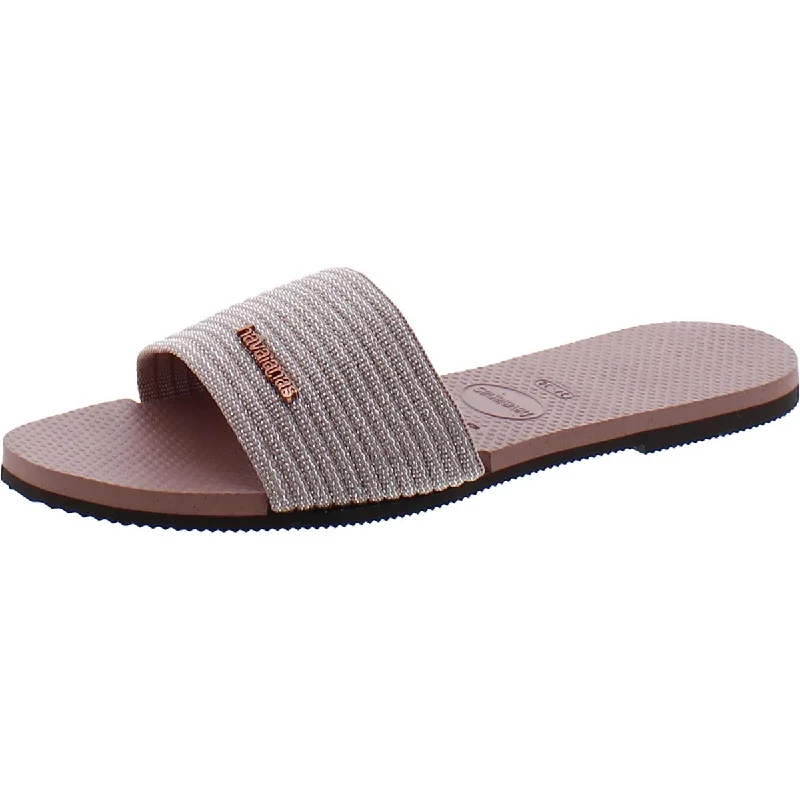 Soft sandals for gentle coastal hikes-Havaianas Womens Woven Shimmer Slide Sandals