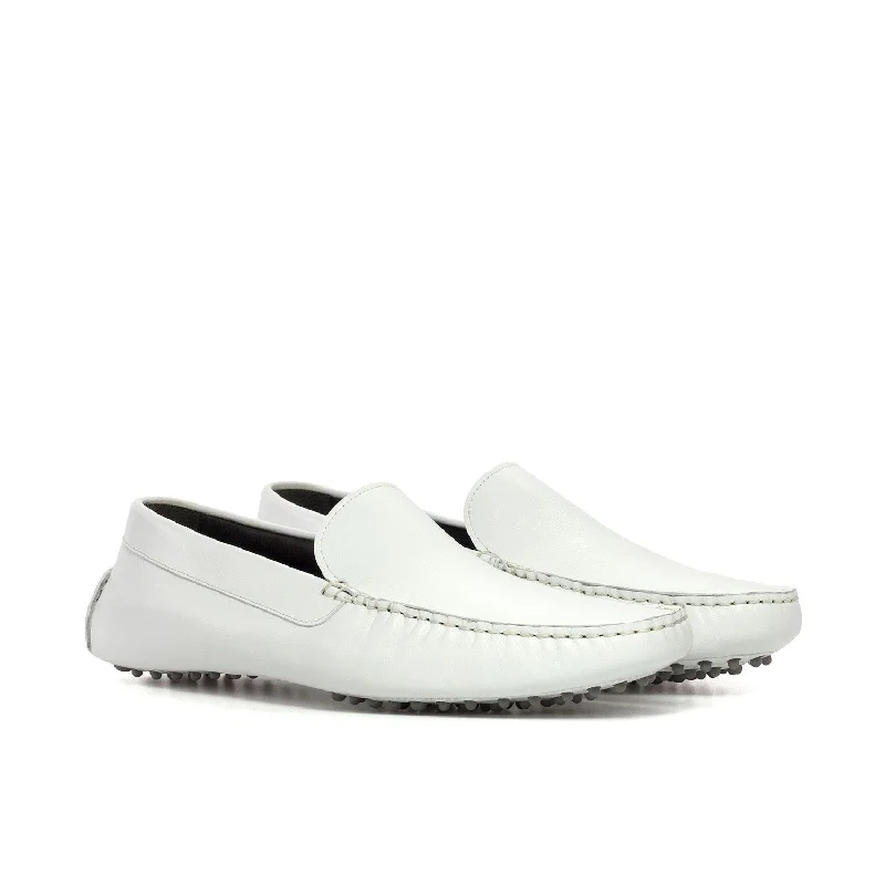 Cheap loafers for casual trips-Ambrogio Luxury Men's Shoes White Nappa Leather Driver Loafers (AMB2535)