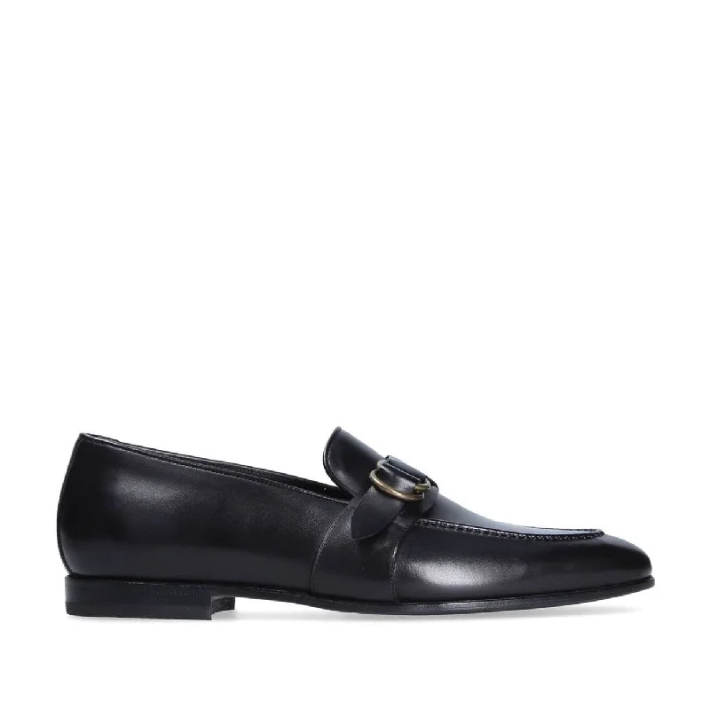 Cheap loafers for budget strolls-Franceschetti Sasha Men's Shoes Black Calf-Skin Leather Slip-On Loafers (FCCT1007)