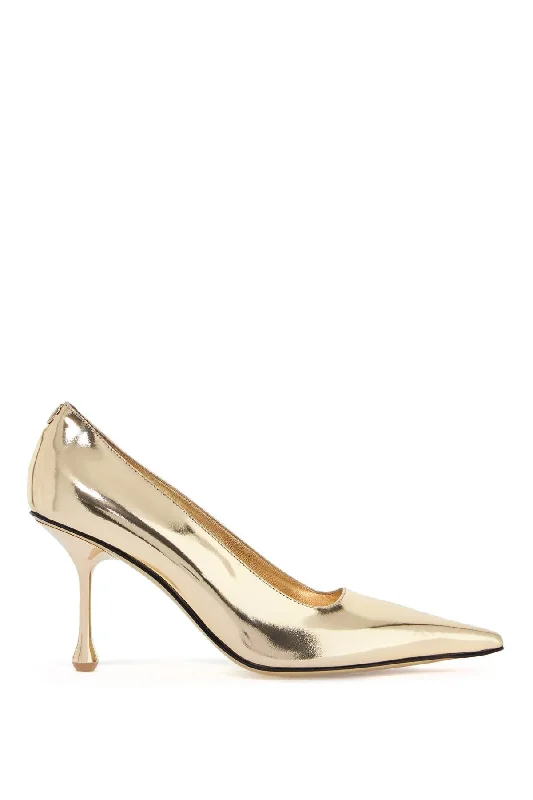 High heels with rugged leather -JIMMY CHOO Ixia 80 Metallic Liquid Leather Pumps