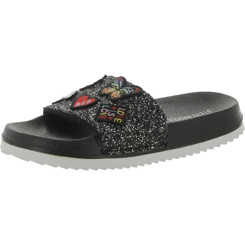 Fashionable sandals for warm shore hikes-Steve Madden Womens Glitter Textured Slide Sandals