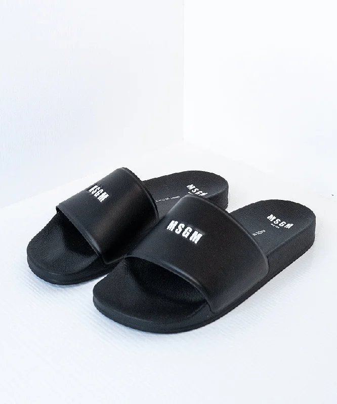 Trendy slippers for chic lounging -Pool slippers with MSGM micro logo Black