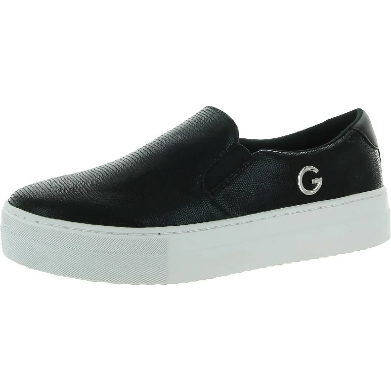 Trendy athletic shoes for summer runs-GBG Los Angeles Womens Paysyn  Faux Leather Logo Slip-On Sneakers