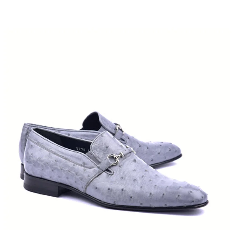 Comfortable loafers for sunny steps-Corrente C0228 5776 Men's Shoes Grey Genuine Ostrich Bit Buckle Loafers (CRT1375)