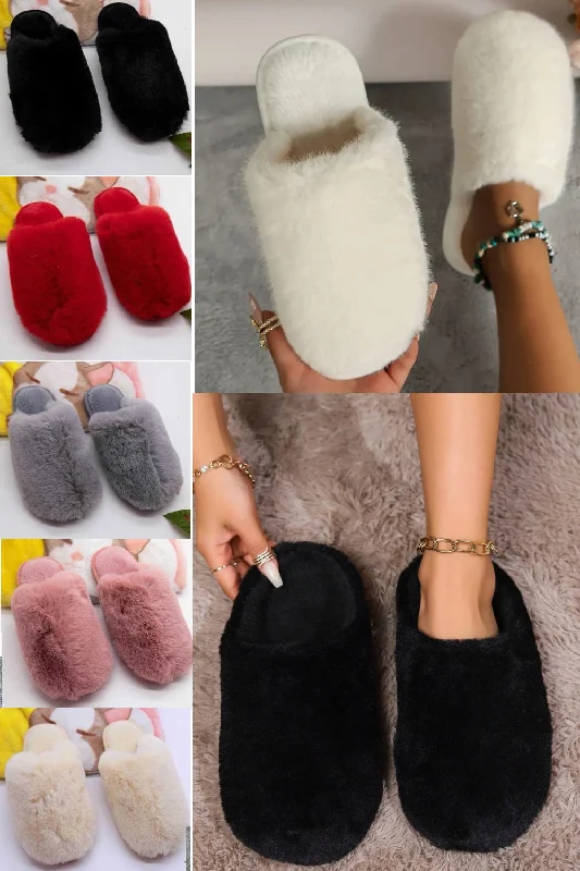 Slippers with smooth weave -WOMENS MIXED COLOUR FAUX FUR FLUFFY SLIPPERS (PACK OF 36 PAIRS)