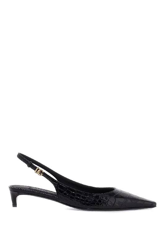 High heels with tough leather -DOLCE & GABBANA Glossy Crocodile-Print Leather Slingback Pumps