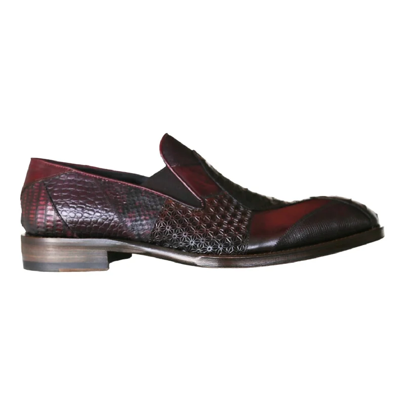 Lightweight loafers for breezy trips-Jo Ghost 4992 Men's Shoes Burgundy Multi Texture Print Leather Loafers (JG5366)